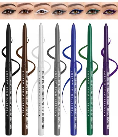 Erinde 7 Colores Delineador de Ojos Waterproof, Lápiz de Ojos Multifunción, Textura Suave & Alta Pigmentación, Resistente al Sudor y Frottements, Perfecto para Usuarios Principiantes y Profesionales