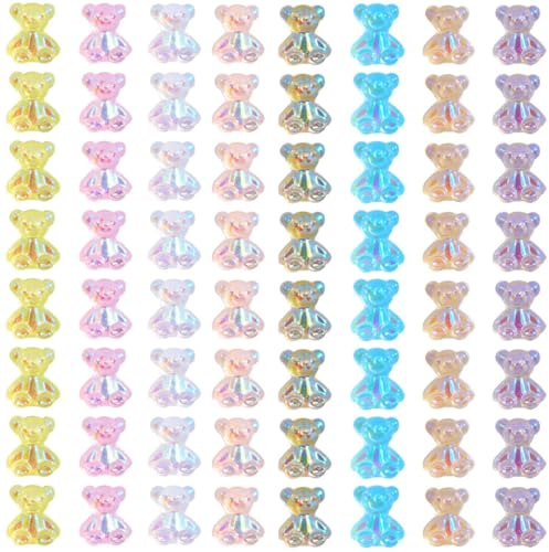 Toyvian Adornos para Uñas Forma de Oso 3D Decoración de Uñas DIY Pedrería de Resina Parte Trasera Plana Transparente Pack de 64 Piezas Multicolor para Manicura Creativa