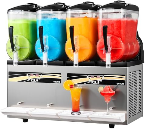 VEVOR Máquina para Hacer Granizados con 4 Tanques de 12 L, Máquina de Granizado Comercial para Margaritas, Batidos, sin Necesidad de Hielo, con Autolimpieza, para Restaurantes, Bares, Fiestas