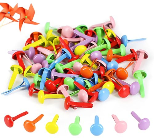 UYVPAER 300 Stück Musterbeutelklammern Musterklammern Mini Brads Leicht Und Wiederverwendbar Metall Rundkopfklammern Scrapbooking Für Schule Büro Papier Briefklammern Basteln Handwerk Diy (Farbe)