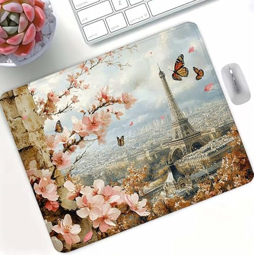Tapis de Souris Fleur Tour de Fer, Mini Tapis de Bureau Gaming, Antidérapant et Étanche avec Bords Cousus, Surface Lisse pour la Précision, pour PC Bureau Maison Travail Jeux 400 x 300 x 3mm d0d-25