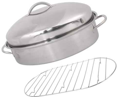 Kaeltsyn Oval Roasting Pan with Lid and Double Handle Even Heat Distribution Fish Steamer Stainless Steel Steaming Pots Double Handle Roasting Pan