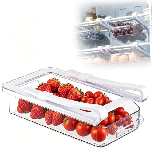 Ausziehbare Kühlschrank-Schublade,Klare Klemm-Schubladenorganizer mit Griff