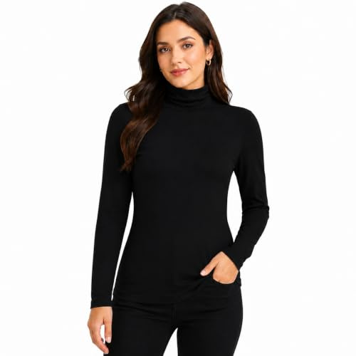 Candid Styles Womens Ladies Polo Roll Neck Long Sleeve Turtle Neck Plain Jumper Top Black, 12-14