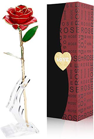 Gold Dipped Rose 24K with Gift Box, Stand & Writable Card – Valentines Day Gift for Her, Wife or Mom, Forever Preserved Rose - Romantic Flower Keepsake, Elegant Gift for Anniversary & Special Moments