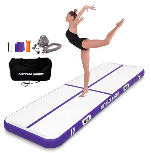 AirTrack Nordic Home 3m - Turnmatte Aufblasbar mit elektr. Luftpumpe & Tragetasche - Langlebig Air Track Matte für Gymnastik, Yoga & Fitness, Leicht transportierbar Air Tracking Gymnastikmatte Zuhause