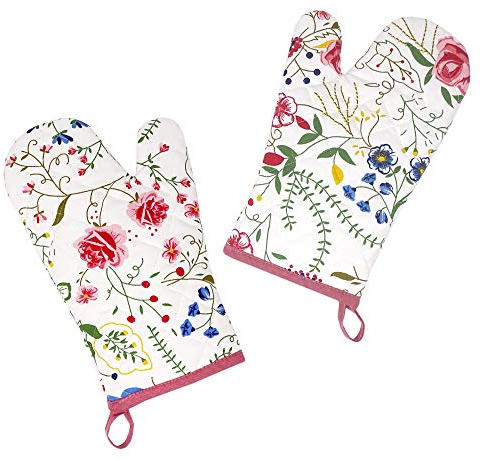 Lashuma Kochhandschuhe, Handschuhe 30x20 cm, 2er Topfhandschuh Set bunt Blumenranke