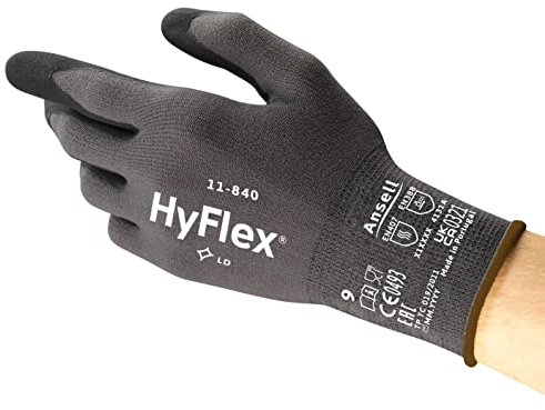 Ansell HyFlex 11-840 Guanti da Lavoro Professionali, Rivestimento in Nitrile Resistente all'Abrasione, Protezione Professionale per Usi Industriali e Meccanici, Nero, Taglia XS (1 Paio)
