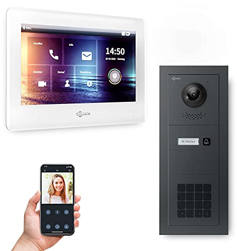 Goliath Hybrid | 2-Draht | Full-HD Video Türsprechanlage | App | 1-Fam | 1 x Full-Touchscreen 7 | Aluminium Unterputz Türstation | + Codeschloss | 180° Ultra-Weitwinkel | AV-BUS-650