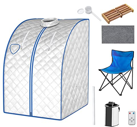 RELAX4LIFE Sauna à Vapeur Pliable 3L 1000W, Cabine de Sauna avec Chaise, Tente de Sauna avec Temps et Température Réglable À 9 Niveaux, pour Amincissement, Détoxification, 78X87X100CM (Argent)