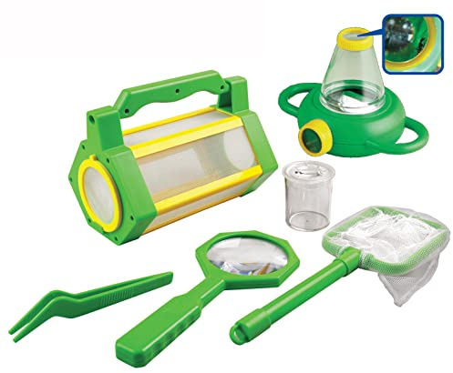 MEDUP Großes Insektenfang Set 5teilig: Aufbewahrungsbox, Kescher, Lupe, Becherlupe, 2-Wege Betrachter und Lupenheft