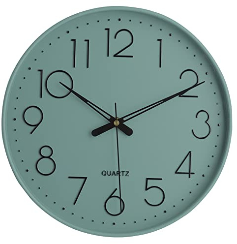 Topkey Wanduhr 12 geräuschlose, Nicht tickende arabische Ziffernuhr runde dekorative Wanduhr für Büro, Wohnzimmer, Schlafzimmer, Küche (Batterie Nicht enthalten) Haze Blau