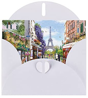 DMORJ White Paris Street Scene Eiffelturm, hochwertige Perlenpapier-Grußkarte: >> 10,2 x 15,2 cm, für Geburtstagskarte, Valentinstagskarte, Einladungskarte, Qualität