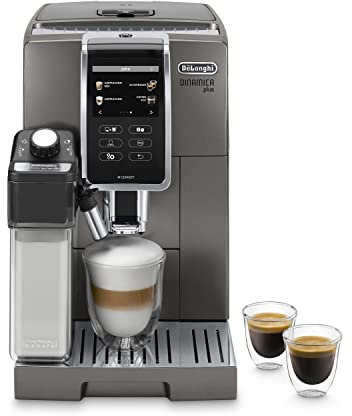De'Longhi Dinamica Plus ECAM370.95.T, Automatic Bean to Cup Coffee Machine, LatteCrema Hot Milk Frother, Smart One Touch Technology, App, 3.5 Touchscreen, My Function, 1450W, Titanium
