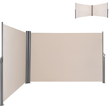 SFAREST Retractable Side Awning, Garden Privacy Screen Fence with Convenient Handle, Outdoor Sun Shade Protection Divider for Patio Balcony Terrace Yard (600 x 180 cm, Beige)