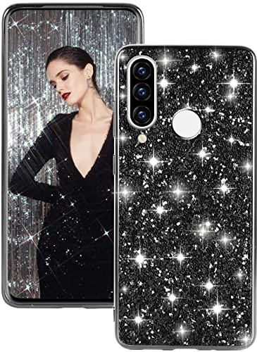 Hülle Huawei P30 Lite Handyhülle für Huawei P30 Lite Hülle Glitzer Bling Sparkle Stoßfest Anti-Kratzer Ganzkörper 360 Grad Schutzhülle für Huawei P30 Lite Hülle Original Ultra Dünn Cover (Schwarz)