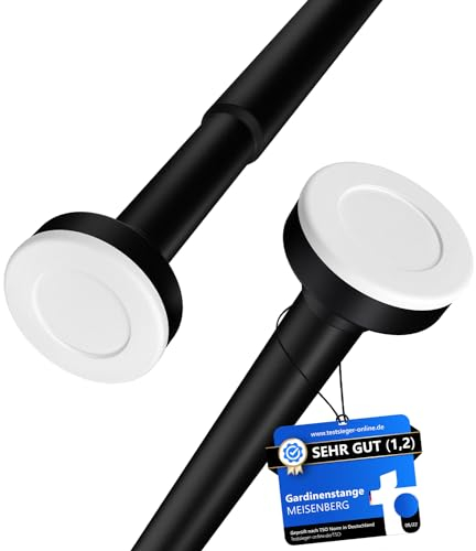 MEISENBERG Vorhangstange ohne Bohren 140-250cm, Schwarz, Ø 25 mm, Gardinenstange zum Klemmen - Spannstange - Klemmstange für Fenster, Dusche und Trennwand - 1Stück