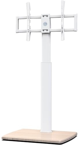 FITUEYES TV Ständer Weiß mit Holzbasis TV Bodenständer Fernsehstand höhenverstellbar schwenkbar für 32 bis 70 Zoll Flach & Curved Fernseher bis zu 40kg Max.VESA 600 * 400