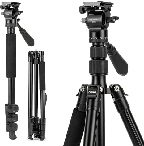 Fotopro 168CM/66inch trépied vidéo de Voyage en Aluminium et Monopode avec tête Fluide 360°, trépied d'appareil Photo Professionnel pour DSLR Canon Nikon Sony, Charge jusqu'à 3KG/6.6lbs