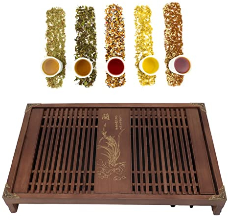 Juego de Bandejas de té Chino Gongfu de 11.0 X 16.9 Pulgadas, Bandeja Pequeña para Servir té de Madera Tipo Cajón con Drenaje de Almacenamiento de Agua, Juego de té para el