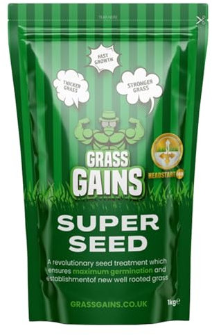Grass Gains Lawn Seed 1KG – Premium Grass Seeds Fast Growing for Patch Magic Lawn Repair, Shady Areas, Pet and Child-Friendly Gardens – Organic Grass Seed for All Types, UK Climate