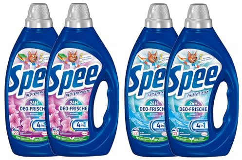 SPEE Deo-Frische Gel-Set 4x 22 Waschladungen (88WL) 2x Blütenfrische & 2x Frische Kick, Flüssigwaschmittel mit 4 + 1 Formel bekämpft Alltagsgerüche für 24 h