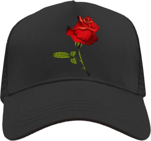 Functon+ Schöne Rose Tattoo Design Mesh Back Trucker Cap Adjustable Snapback Hat Casual Black, Schwarz , Einheitsgröße