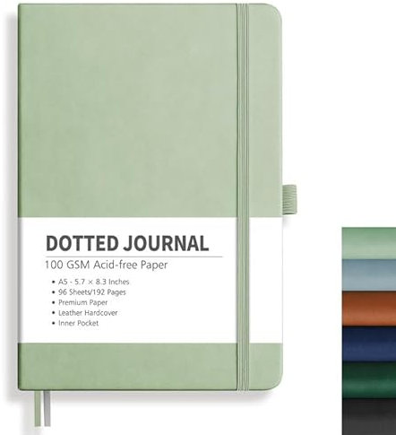 RETTACY Notizbuch A5 Gepunktetes- Bullet Dot Grid Journal mit 192 Seiten, 1 Rücktasche und hochwertigem Hardcover für Künstler Schreiben/Zeichnen, 14,5 x 21 cm - Hellgrün