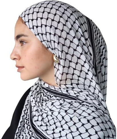 Generisch Palästinensischer Schal, Breite Fransen, Arabisches Hahnentritt-Muster, Palästina Tuch, Chiffon- -Bandana, Kopf- Und Halstuch, Arabisches Wickeltuch Für Frauen Und Mädchen