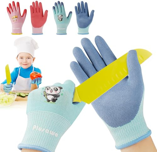 Plusawa Lot de 2 paires de gants pour enfants, résistants aux coupures, adaptés pour le cyclisme en plein air, le jardinage, les travaux manuels, etc. Gris (M)