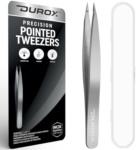 DUROX - Pinzas puntiagudas para vello encarnado — Pinzas de depilar punta fina para vellos encarnados y astillas, con puntas tipo aguja afiladas y alineación de alta precisión