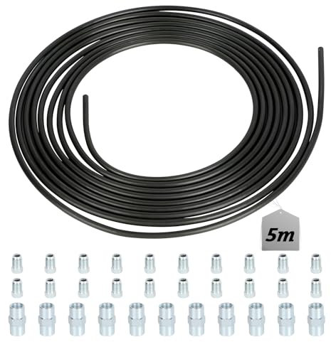 LALAGO Tubo di Freno, 5m Ø3/16 (4,75mm), Linea del Freno in Acciaio, Tubo in Acciaio Rivestito per Tubo di Freno, Kit di Linee Freno Generale per Automobile
