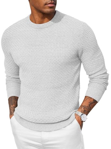 COOFANDY Pull à col rond pour homme - Manches longues - Léger - En tricot uni - Coupe ajustée