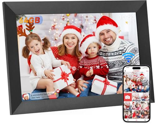 Hesmor 64GB Digitaler Bilderrahmen 10,1 Zoll WLAN, 1280x800 HD IPS LCD-Touchscreen Digitale Bilderrahmen, Automatische Rotation, Teilen Sie Fotos sofort über Frameo von überall, Schwarz