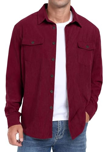 QIXING Chemise en velours côtelé à manches longues pour homme - Coupe droite - Automne - Hiver - Avec poches à rabat | Col rabattable avec deux poches à rabat pour une finition soignée. Velours côtelé doux et durable pour une superposition sans