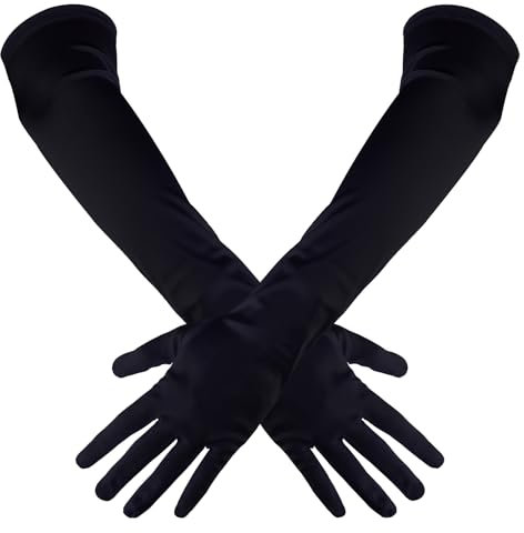 Piriuuo Lange Handschuhe, Lange Schwarze Handschuhe Satinhandschuhe Abendhandschuhe Opernhandschuhe Damen Elegant Handschuhe für Halloweenkarneval Party Ball Opera Abschlussfeiern Hochzeiten
