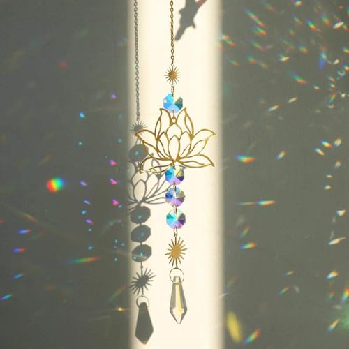 Hemasa Lotus Attrape-soleil en cristaux arc-en-ciel à suspendre/chakra attrape-lumière prisme en verre teinté pour fenêtre/extérieur/décoration de jardin Attrape-soleil 7