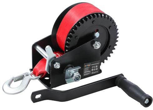 KATSU Tools Hand Winch 1200lbs 544kg Capacity with 10m Polyester Strap, Heavy Duty Manual Boat Trailer Winch for Car Caravan Marine Truck SUV Emergency Recovery 325921