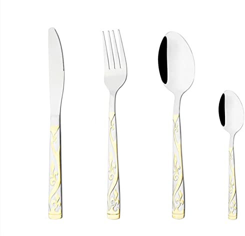 INFYDAY Ensemble de Couverts Vintage en Or, Vaisselle en Acier Inoxydable 18/10, cuillère à thé, Couteau, Fourchette, Vaisselle de Table, Ensemble de Couverts Occidentaux, argenterie de Cuisine