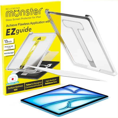 BELLEMOND Tempered Glass Screen Protector designed for iPad Air 13” (M3, 2025 / M2, 2024) - Anti Blue Light filter「EZ Guide」Alignment Kit for Flawless Installation, 10H Hardness - Designed in Japan