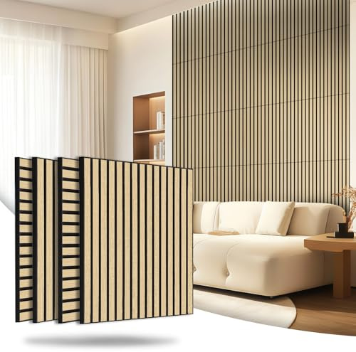 Acoustic Wood Slat Wall Panels, 4-Pack – 23.6 x 23.6 x 0.7 Inches, Sound Absorbing Wood Wall Panels for Stylish Interiors – Covers 15.5 Sq. Ft. (13# Classic Oak)
