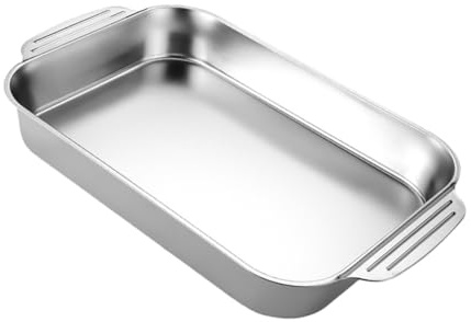 OFFSCH Padella Forno Rettangolare in Acciaio Inossidabile Spesso 41x24x5,3 Cm Compatibile Piani Cottura a Induzione per Cuocere Verdure e Arrostire in Forno