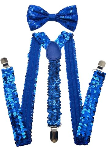 BaronHong Tirantes con lentejuelas unisex elásticos ajustables con espalda en Y y corbatín, azul, M