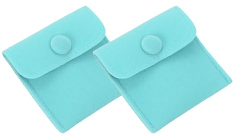 PATIKIL 8 x 8 cm smyckepåse, 2-pack sammetspåsar tryckknapp smycken förvaringsväskor presentpåse för örhängen armband halsband ringar klocka, himmelsblå