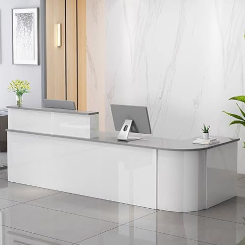 GUQASDV Reception Desk Salon, Reception Table, Empfangstresen für Praxis, Bürotheke Reception Tisch Holzwerkstoff für Kasse, Computer und Bücher(White+Gray,120cm)