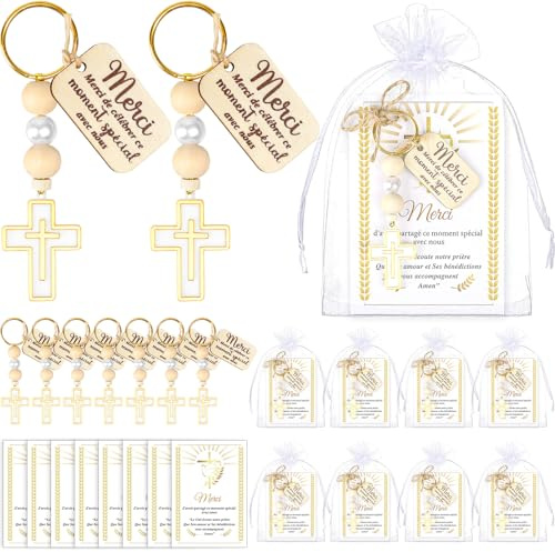 iZoeL 8 Porte-Clés Merci Perles Cadeau Bapteme Communion Mariage | 8 Sets, Perles, Merci, Porte-Clés, Cadeau Bapteme/Communion/Mariage/Anniversaire/Baby Shower/Invités/Souvenir/Décoration
