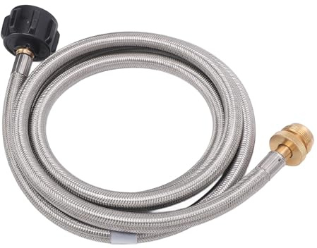 Adaptador de manguera de gas para tanque de gas, 1,5 m, acero inoxidable con accesorios de latón para Buddy Heater, Q-Grills, barbacoas de camping, barbacoas