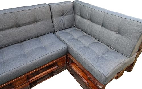 Jacek Palettenkissen Set, Rückenlehne und Sitzkissen, 120 x 60 cm, Anthrazite (Set 5: 2xSitzkissen, 2xRückenkissen, Seitenpolster)