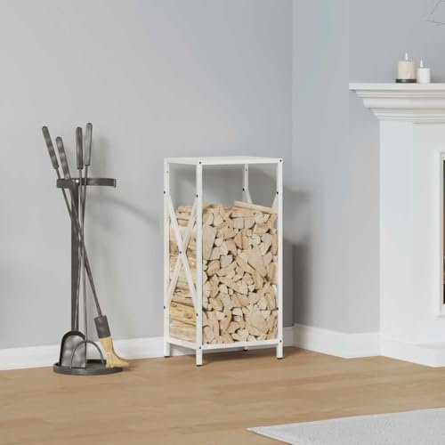 Gecheer Rastrelliera per Legna da Ardere Bianca 34x25x70 cm,Portalegna,Porta Legna,Legnaia da Esterno,Scaffale Portalegna,Scaffale per Legna da ardere,Portalegna da Interno,P864320
