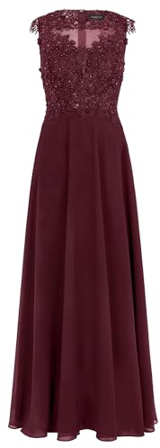 APART Fashion Damen Lange Spitzen-Abendkleid, Ärmelloses Maxikleid, Floral Perlen-Bustier, Rückenreißverschluss Kleid, Chiffon Festkleid für Hochzeiten, Partys und besondere Anlässe